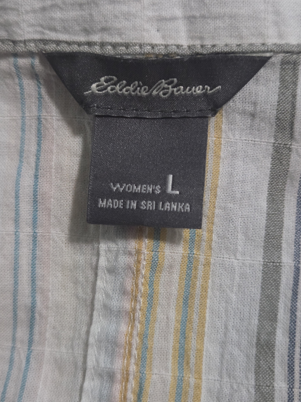 Eddie Bauer Striped Button-Down Short Sleeve Top in White, Yellow & Gray - Picture 6 of 9
